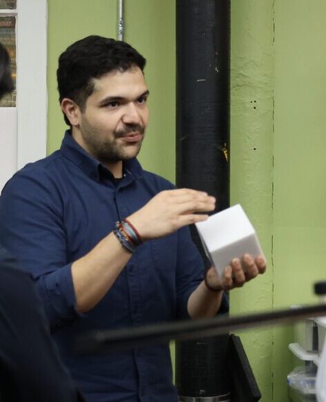 Alberto demonstrating an optical tissue phantom